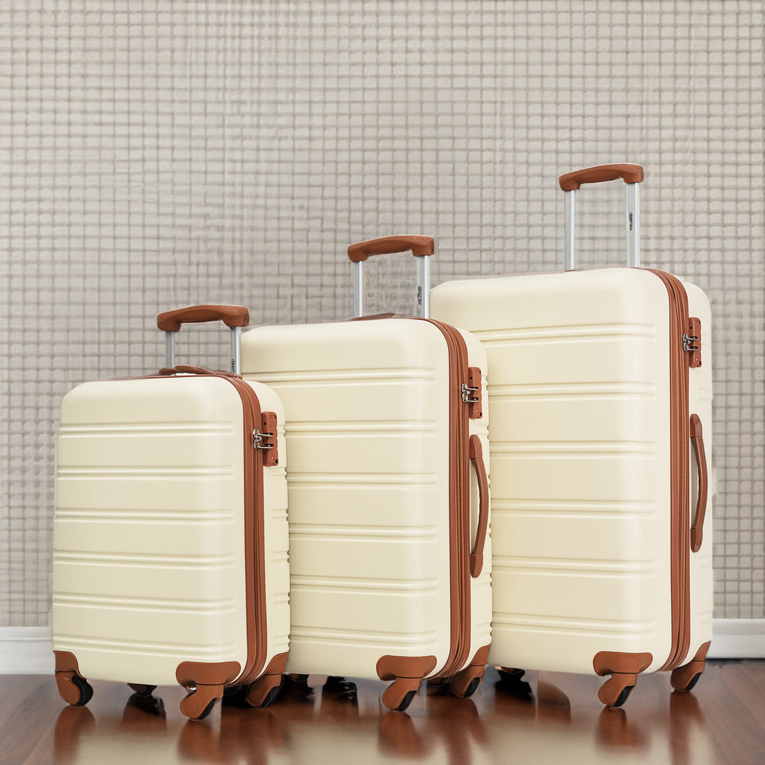 Antique White 3 Piece Luggage Set Hardside Spinner Suitcase with TSA Lock 20" 24&