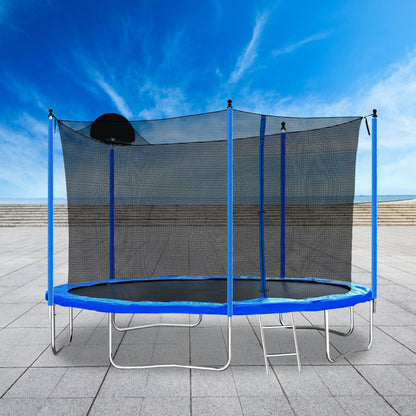 12FT Trampoline for Adults &amp; Kids with Basketball Hoop, Outdoor Trampolines w/Ladder and Safety Enclosure Net for Kids and adult