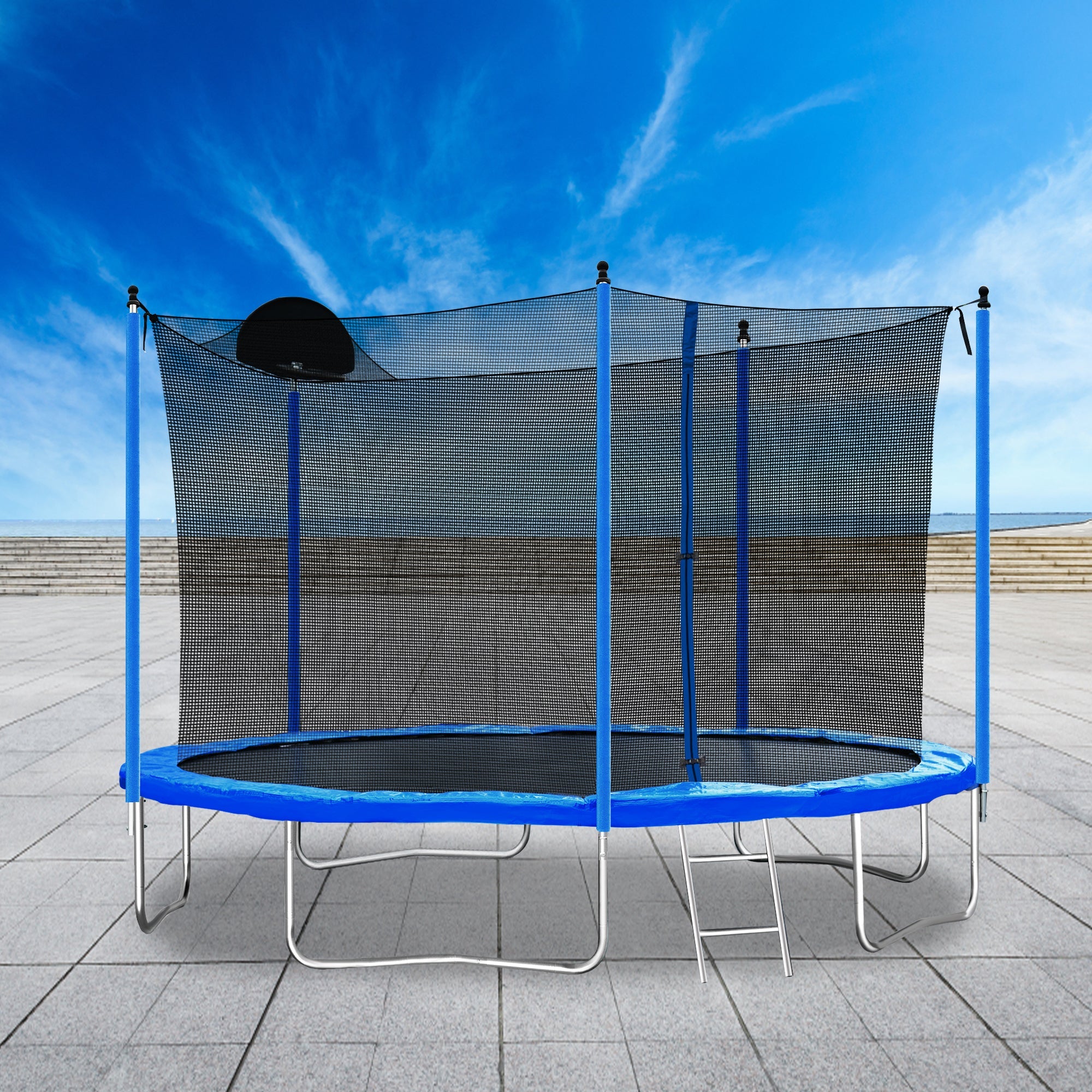 12FT Trampoline for Adults &amp; Kids with Basketball Hoop, Outdoor Trampolines w/Ladder and Safety Enclosure Net for Kids and adult