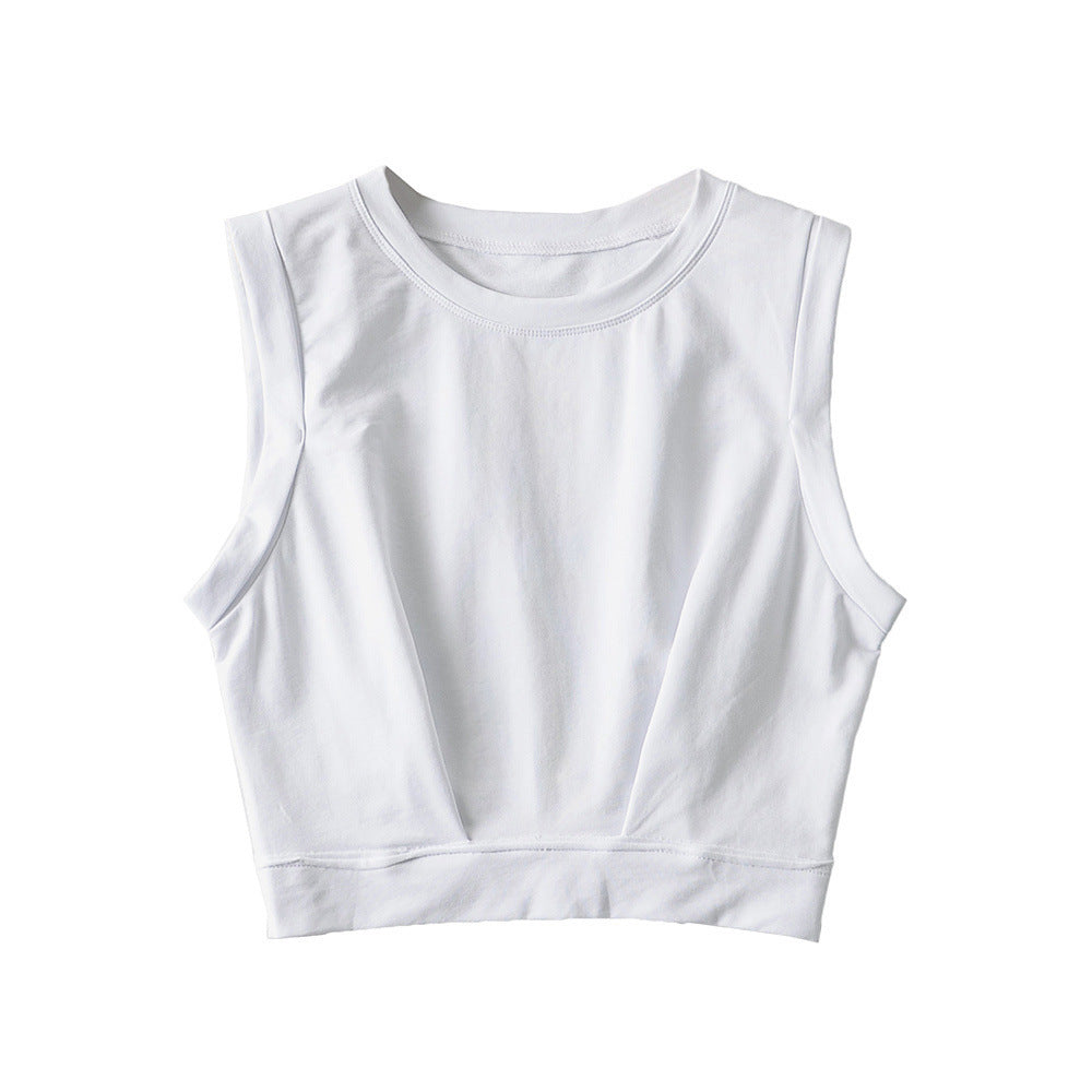 Short crop top with exposed navel and sleeveless loose fitting vest women&