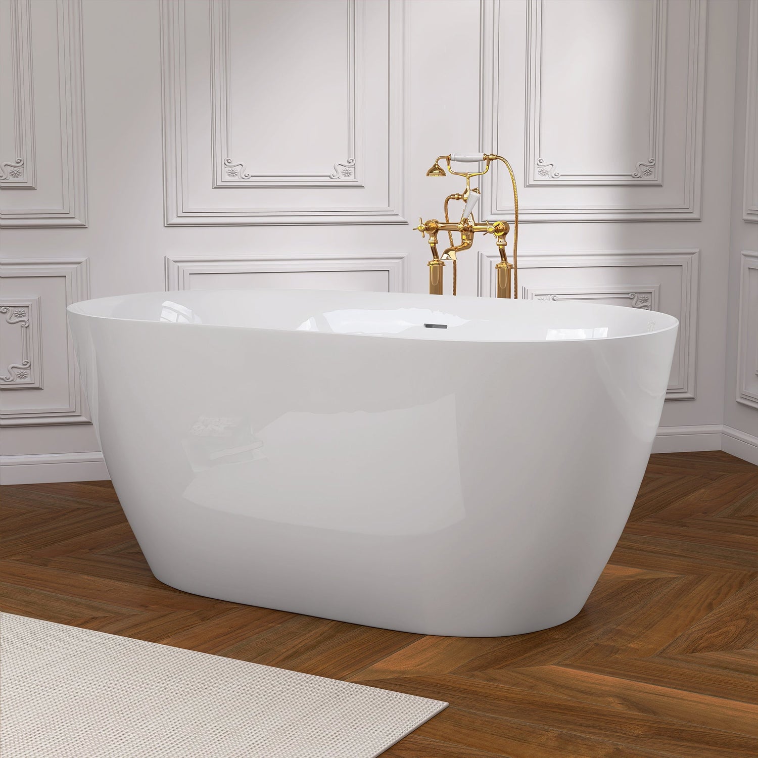 51 Inch Acrylic Freestanding Bathtub Contemporary Soaking White Tub with Overflow and Pop-up Drain Glossy White