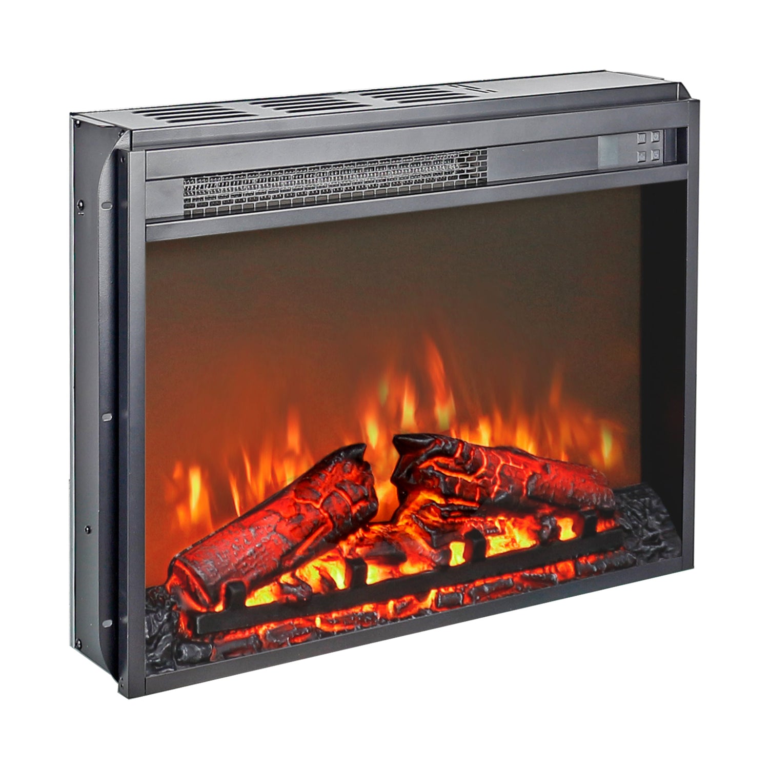 23 inch electric fireplace insert ultra thin heater with log set &amp; realistic flame remote control