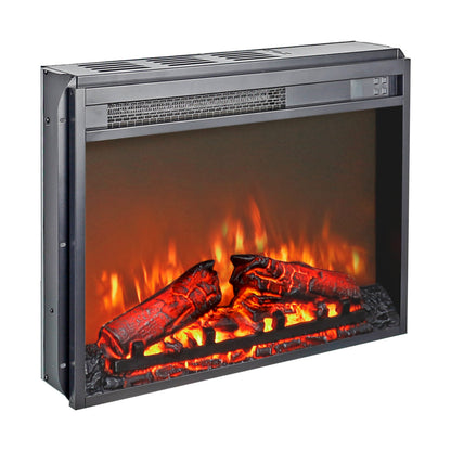 23 inch electric fireplace insert ultra thin heater with log set &amp; realistic flame remote control