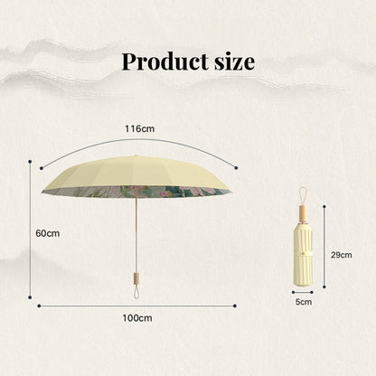 16-rib color rubber &amp; gold aluminum alloy frame: new Chinese retro folding umbrella with sun protection and UV resistance.