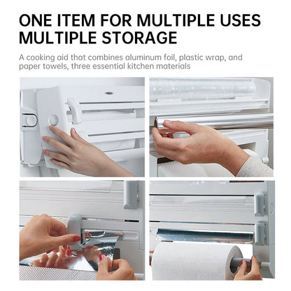 3-in-1 Wall Kitchen Roll Holder, with Upgraded Magnetic Suction Cup, for Foil, Cling Film, and Aluminium Foil Dispensing