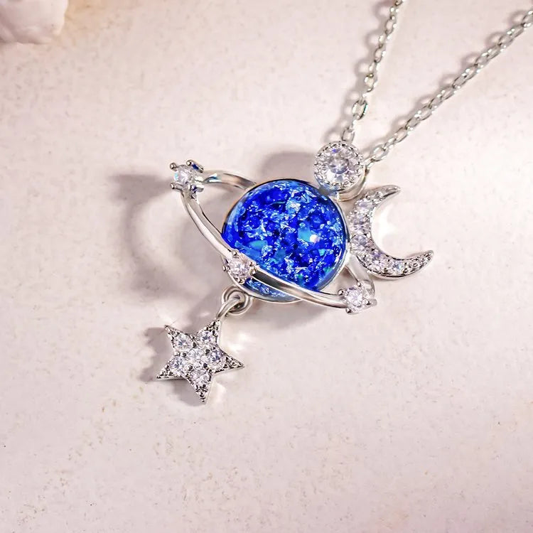 Starry Sky Global Moon Star Set Zircon Necklace Women&