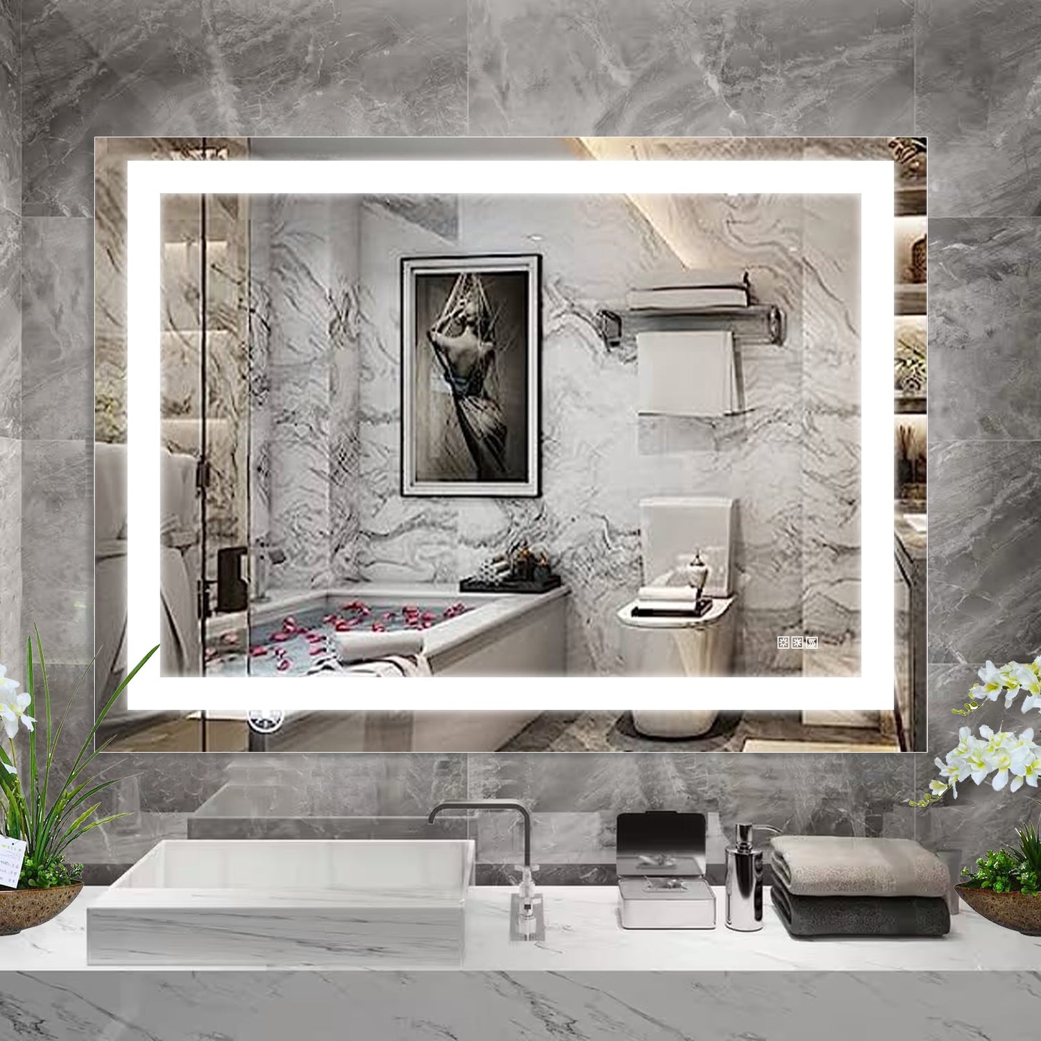 LED Bathroom Mirror 48x 36 Inch with lights, anti-Fog &amp; Dimming Led Bathroom Vanity Mirror