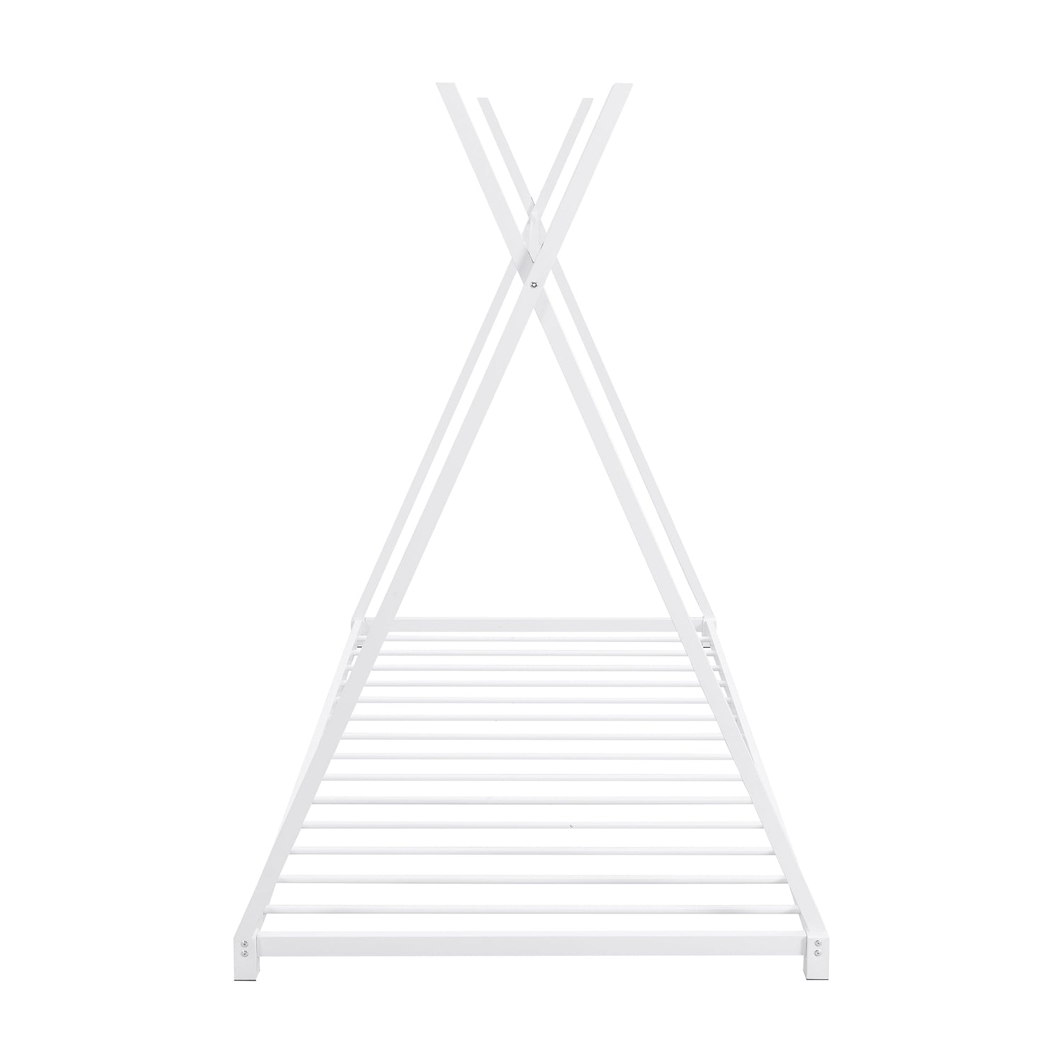 Metal Twin Size House Platform Bed with Triangle Structure  White