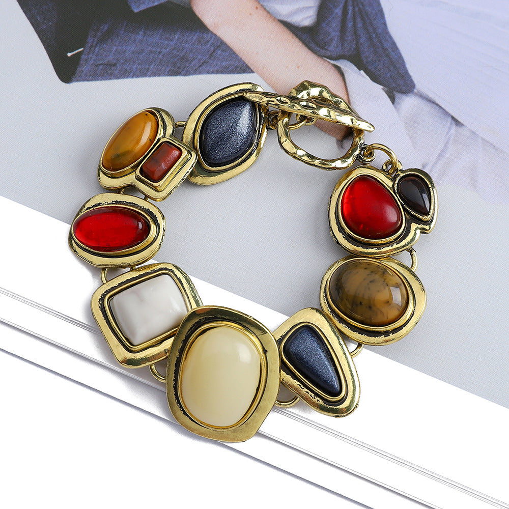 Colorful natural stone crystal glass exaggerated bracelet women&