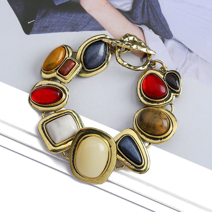 Colorful natural stone crystal glass exaggerated bracelet women&
