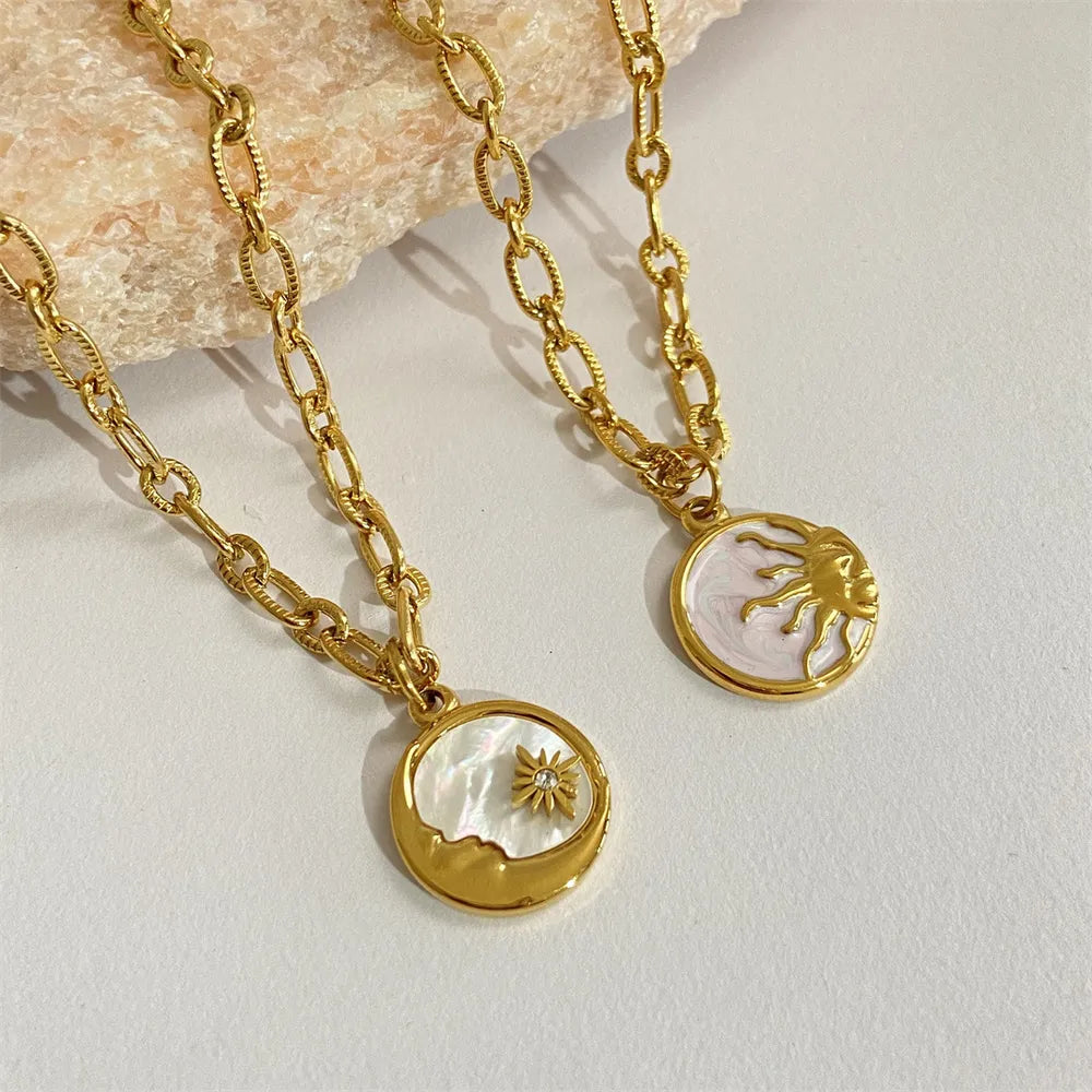 Titanium Steel Sun &amp; Moon Necklace