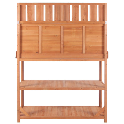 65" Large Wooden Farmhouse Rustic Outdoor Potting Bench Table Garden Potting Bench with 4 Storage Shelves and Side Hook,Natural