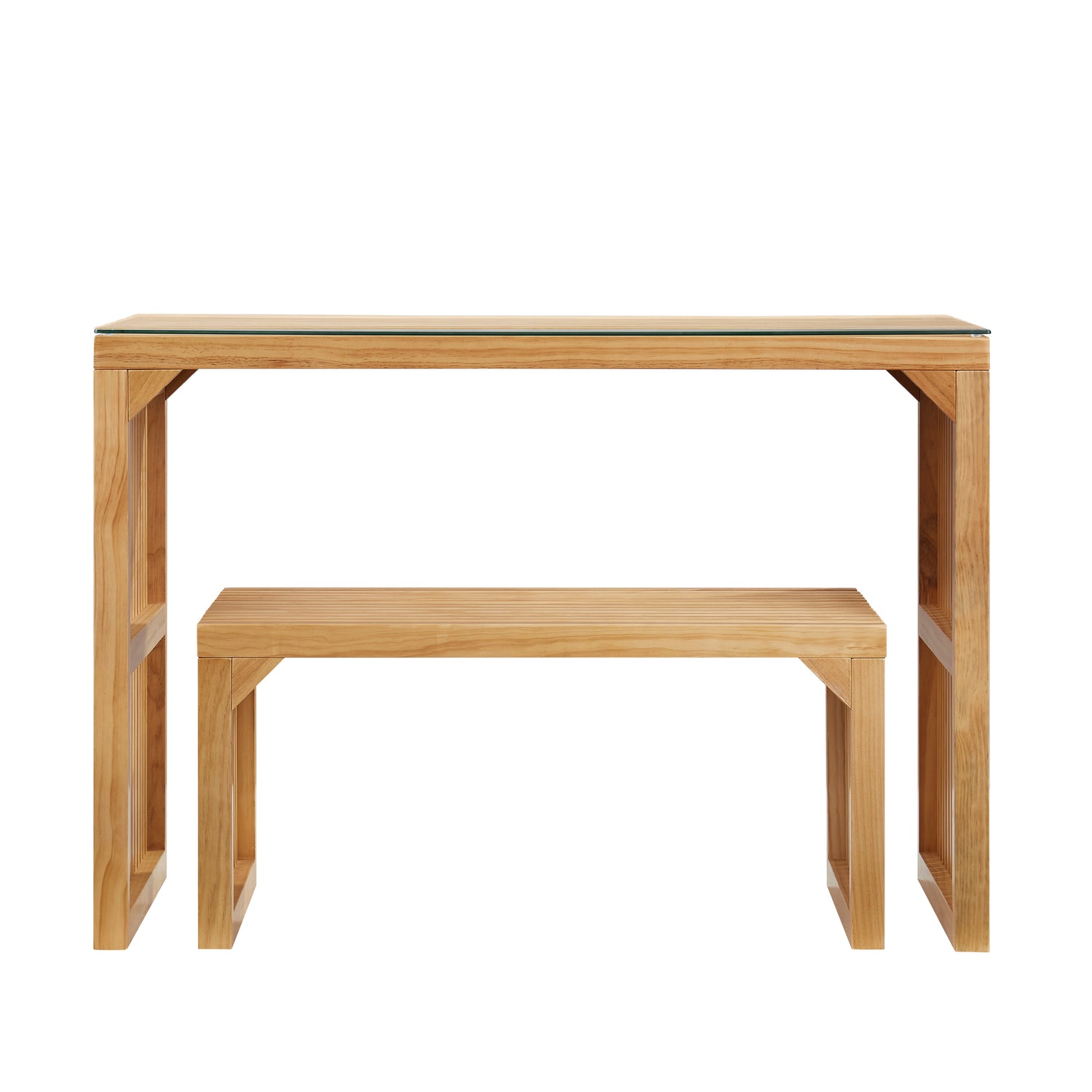 Dining Bench and Table, Pine Indoor Wood Bench for Entryway,Living Room,Kitchen and Bedroom Table (Nature, Long Bench &amp; Table)
