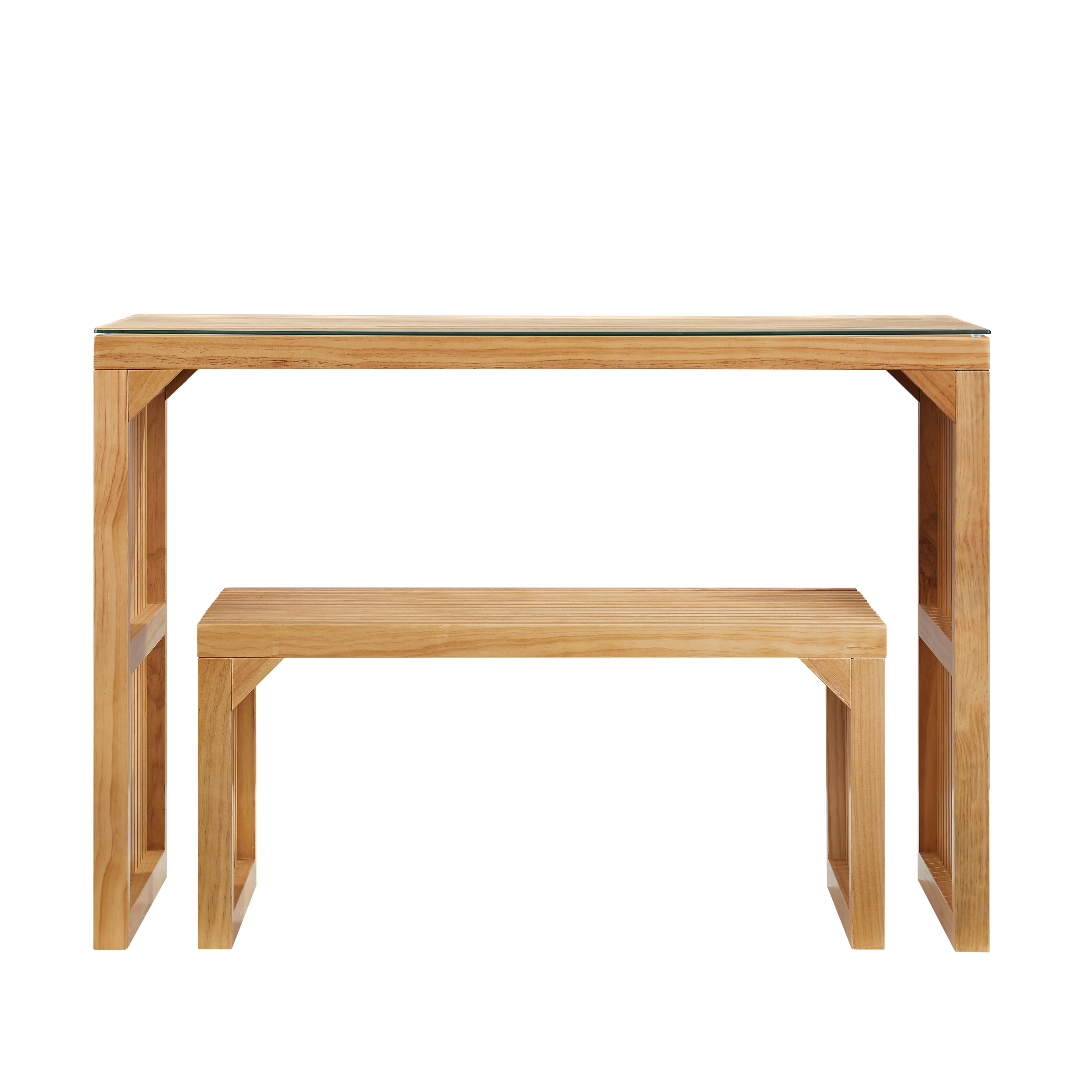 Dining Bench and Table, Pine Indoor Wood Bench for Entryway,Living Room,Kitchen and Bedroom Table (Nature, Long Bench &amp; Table)