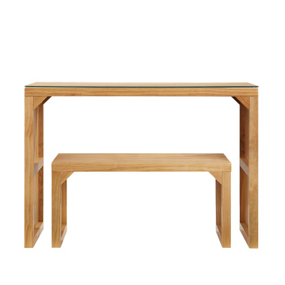 Dining Bench and Table, Pine Indoor Wood Bench for Entryway,Living Room,Kitchen and Bedroom Table (Nature, Long Bench &amp; Table)