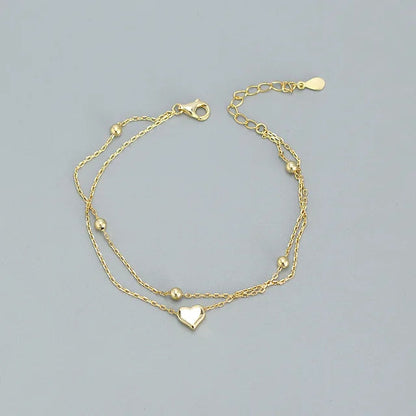 925 Sterling Silver Double Layer Heart-shaped Bracelet  for Women Girl Korean Style Small Fresh Summer Bracelet