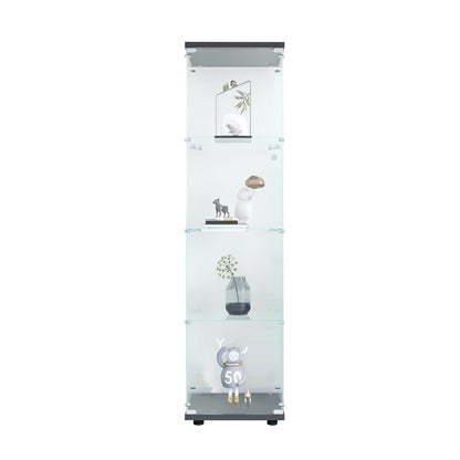 4 glass display cabinets with door shelves, floor standing antique bookshelf, 64.7 "* 16.7" * 14.3 ", black