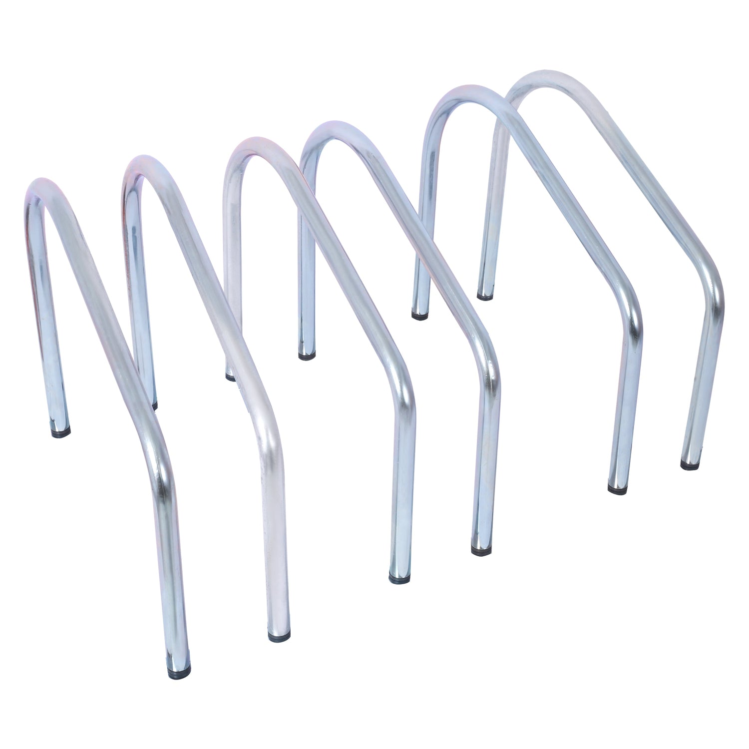 3 bicycle parking racks, 22-28 inch wheel supports, maximum tire width 2.15 inches, galvanized
