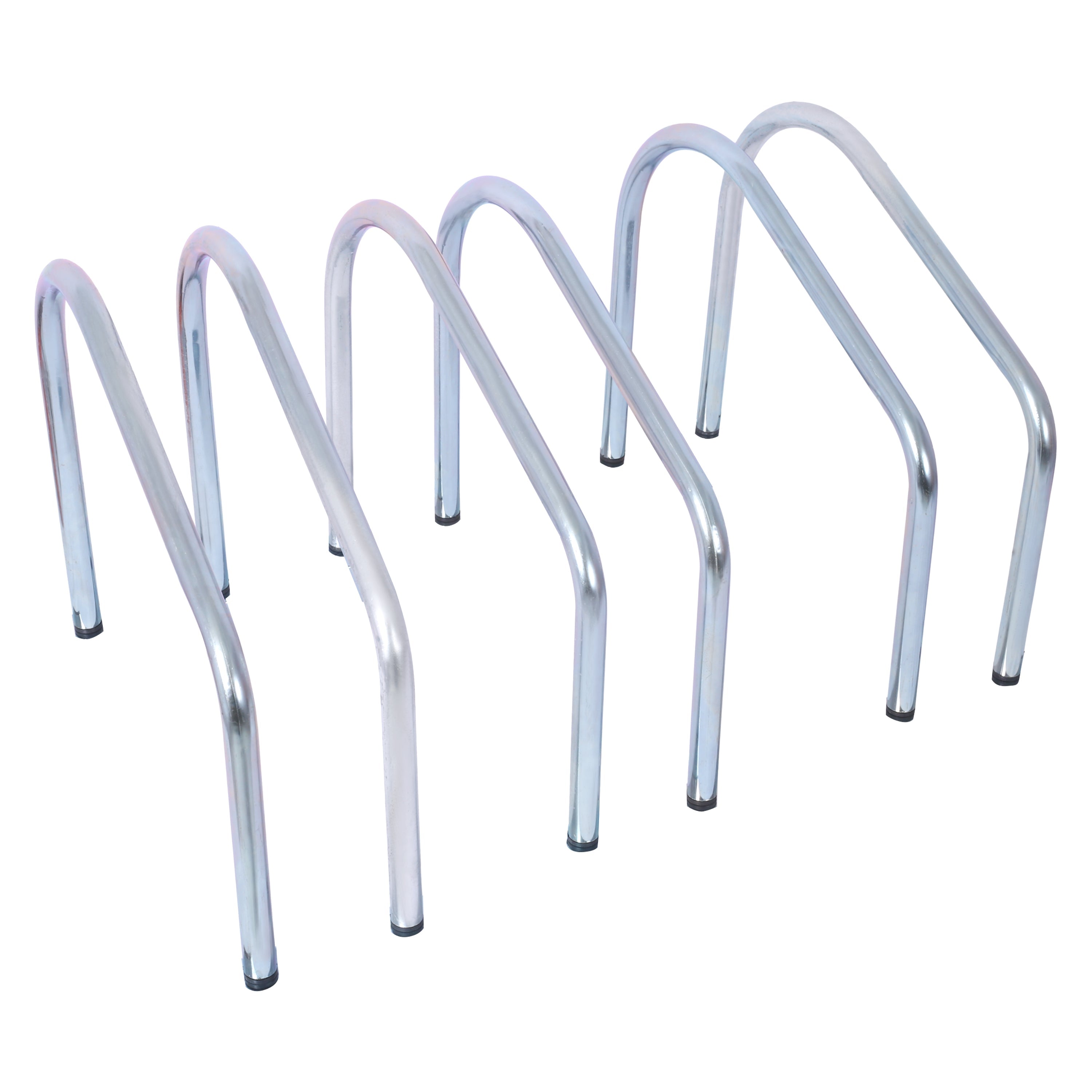 3 bicycle parking racks, 22-28 inch wheel supports, maximum tire width 2.15 inches, galvanized