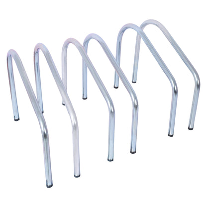 3 bicycle parking racks, 22-28 inch wheel supports, maximum tire width 2.15 inches, galvanized