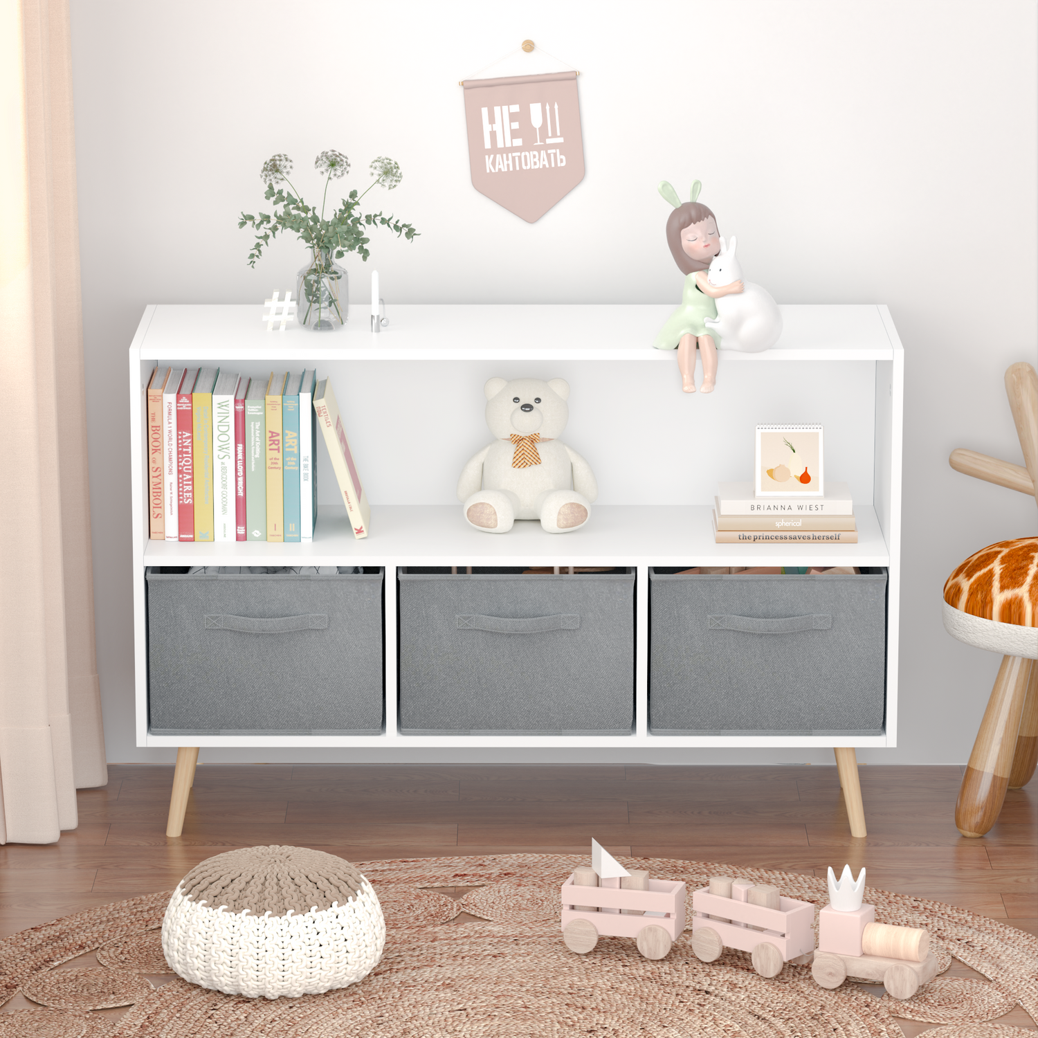Kids bookcase with Collapsible Fabric Drawers Children&