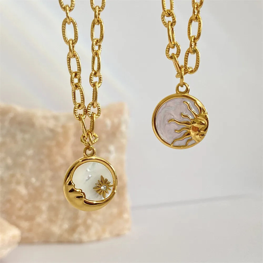 Titanium Steel Sun &amp; Moon Necklace