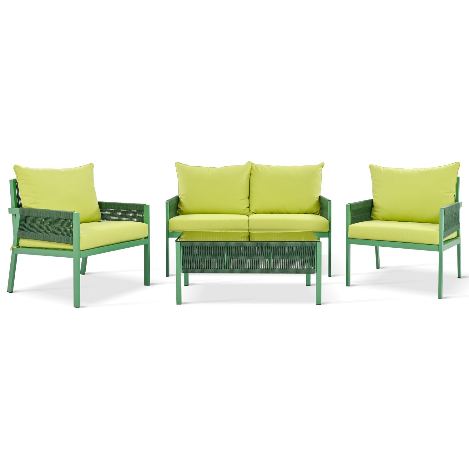 Outdoor Furniture with Tempered Glass Table,  Set Deep Seating with Thick Cushion  (Fluorescent Yellow &amp; Green)