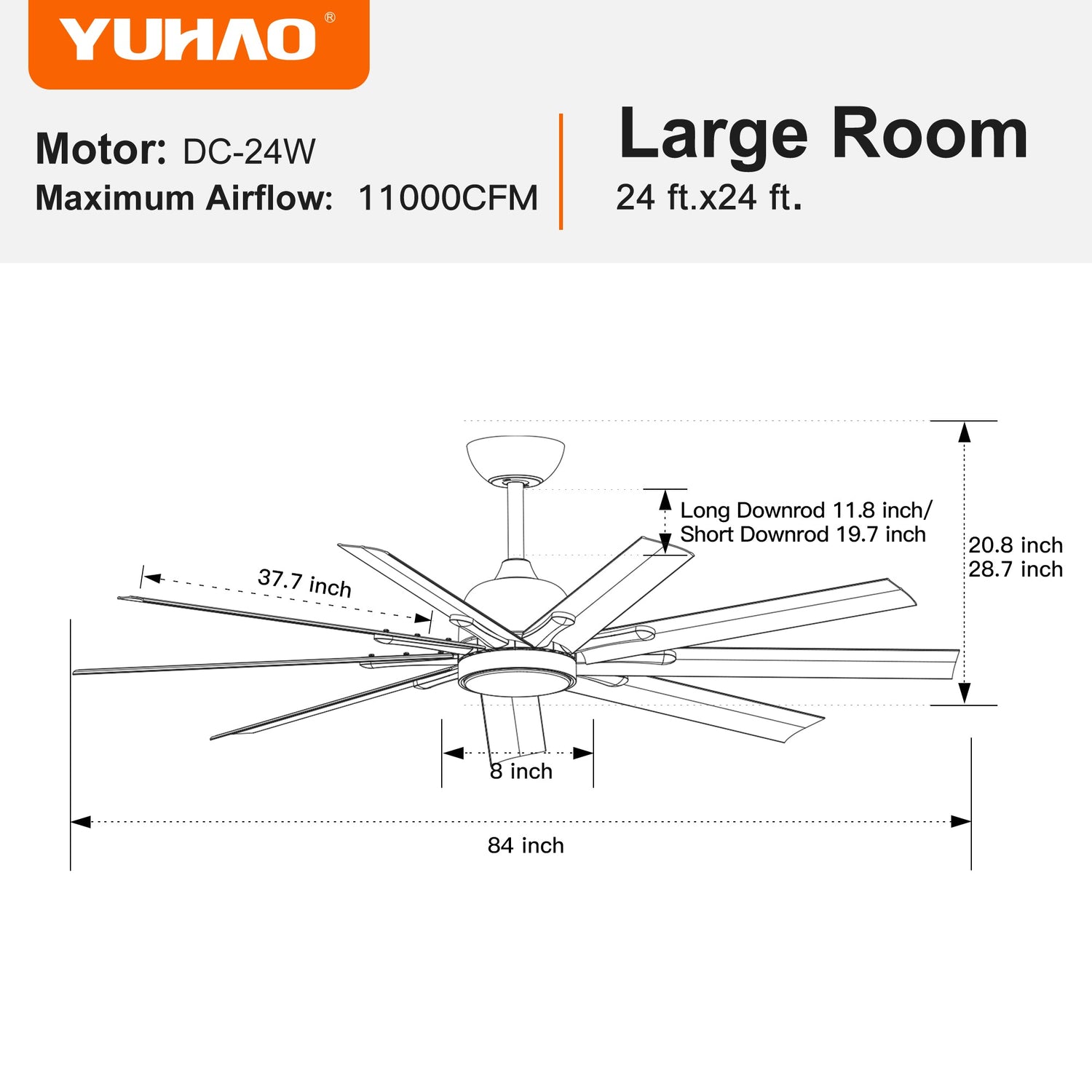 84-Inch Black Ceiling Fan Remote