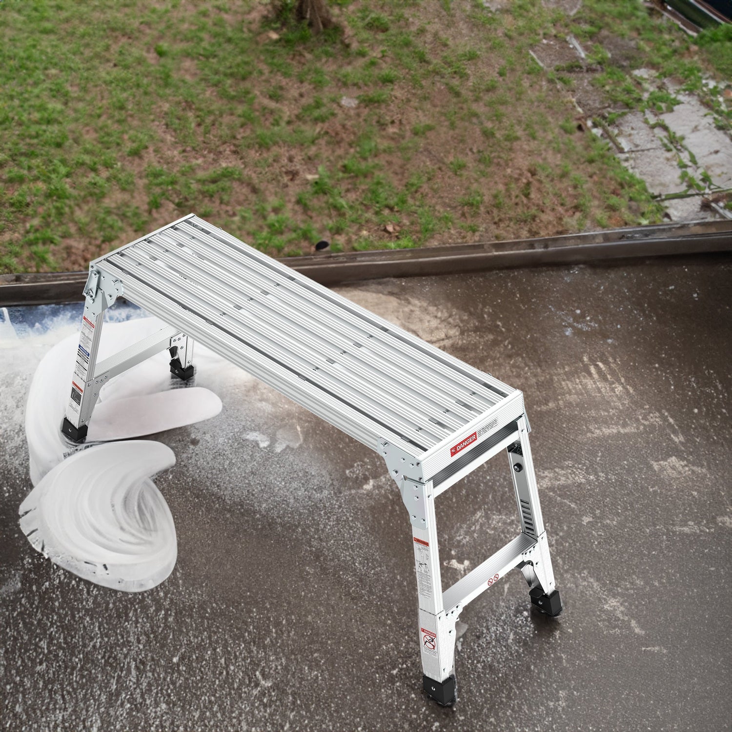 Aluminum Work Platform Large Size Step Stool Folding Portable Work Bench 40" Width Telescopic Feet 22" -27.5" Height Adjustable