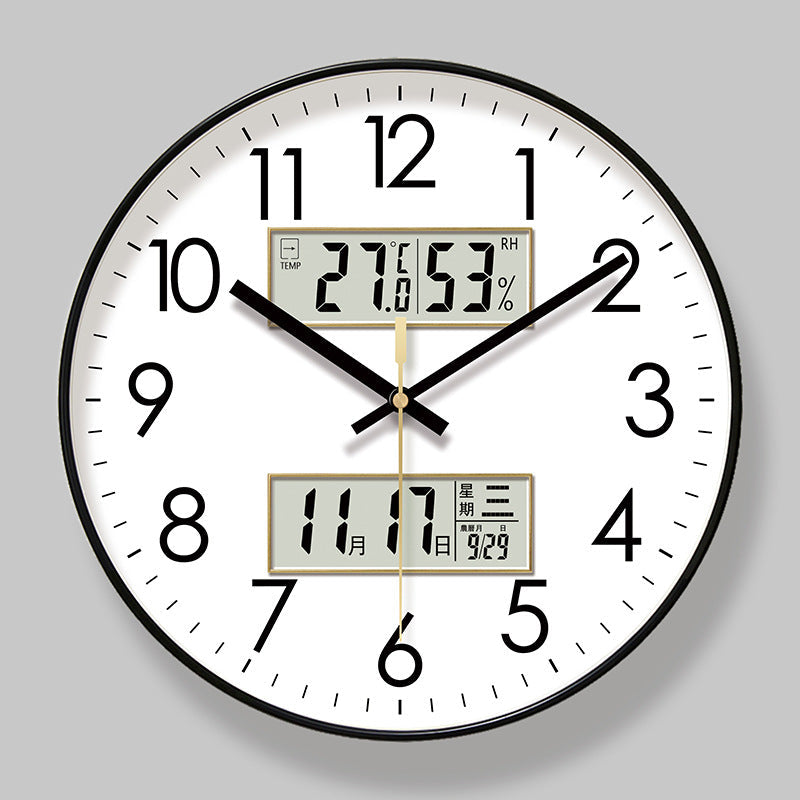 2025 New 10/12/14 - inch Electronic Calendar Wall Clock. Monitors temp &amp; humidity. Dual - display. Mute. Quartz movement.