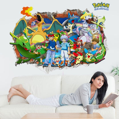 New 3D Pikachu Wall Sticker Pok é mon Wallpaper Self adhesive Cartoon Graffiti Anime Poster Children&