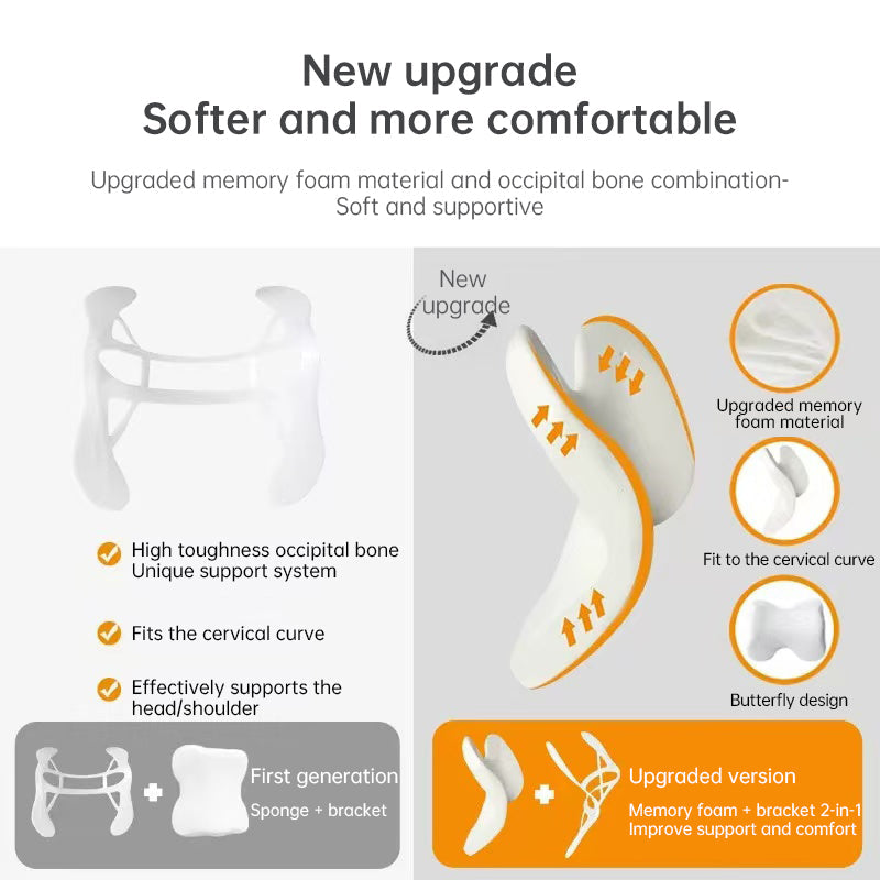 Memory Foam Travel Pillow for Plane, Train &amp; Car - Neck Support Cushion with Washable Cover, Ideal for Sleeping