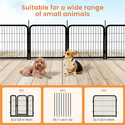 8-panel dog fence, 24 inch small dog pet fence, portable indoor pet game fence. Black, 22.2 inches wide x 23.6 inches high.