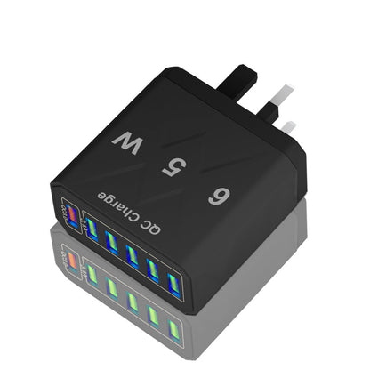 Standard 65W fast charging Korean standard mobile phone charger 6USB multi port fast charging head travel charger