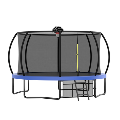 12FT Recreational Kids Trampoline with Safety Enclosure Net &amp; Ladder, Outdoor Recreational Trampolines