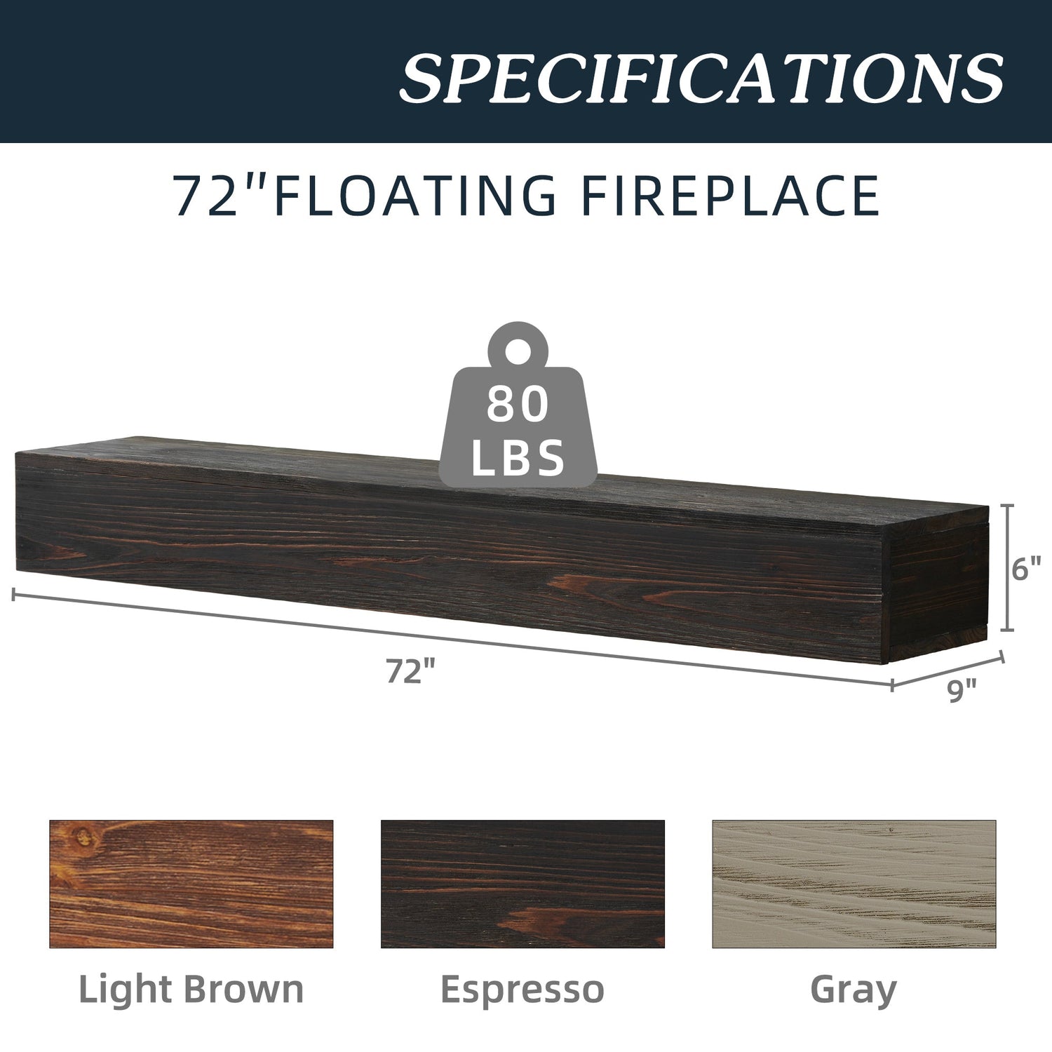 72" Rustic Wood Fireplace Mantel,Wall-Mounted &amp; Floating Shelf for Home Decor Espresso