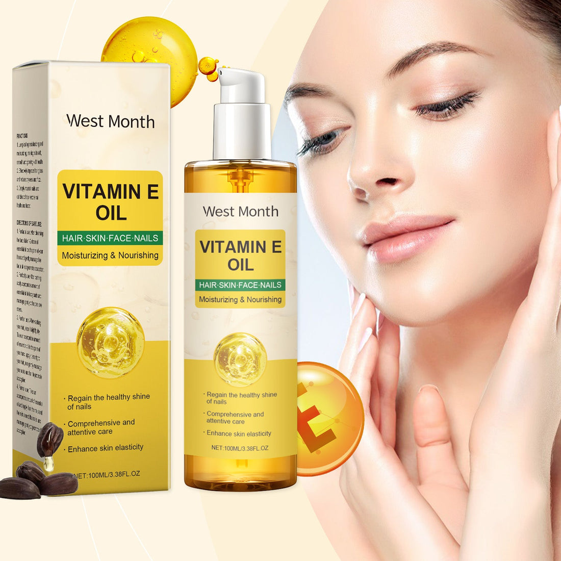 Vitamin E Body Oil, Deeply Nourishes Hair, Nails, Skin, Body Care And Massage