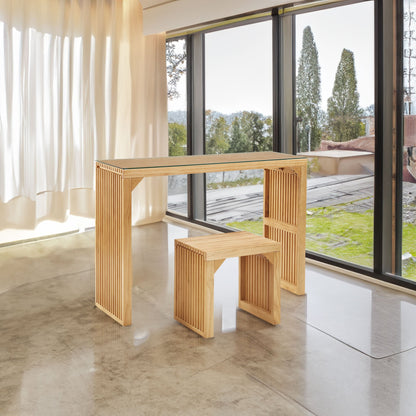 Pine Dining Bench and Table, Indoor Wood Bench for Entryway,Living Room,Kitchen and Bench Set (Nature, Bench &amp; Table) Small