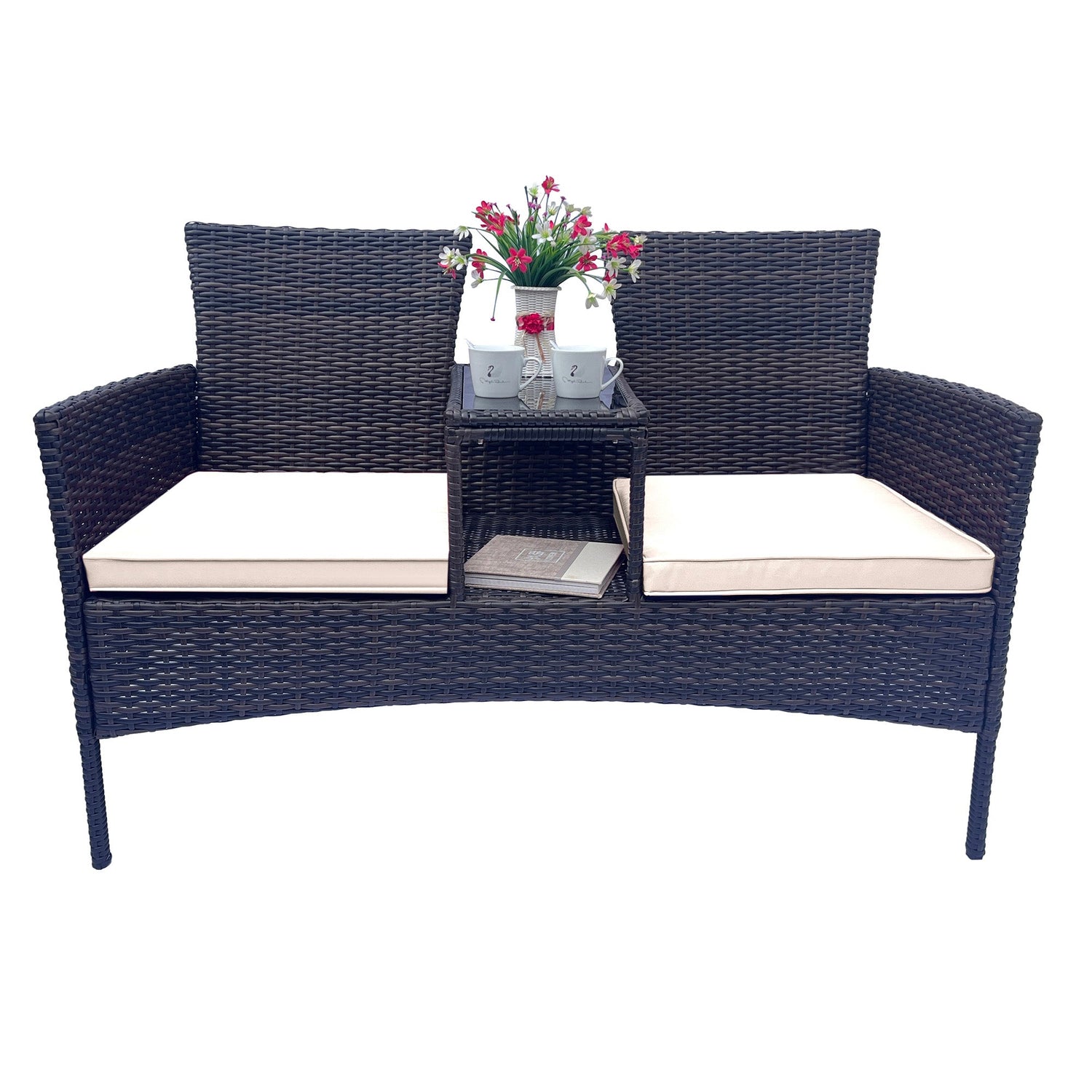 Wicker Patio Conversation Furniture Set Outdoor Furniture Set with Removable Cushions &amp; Table
