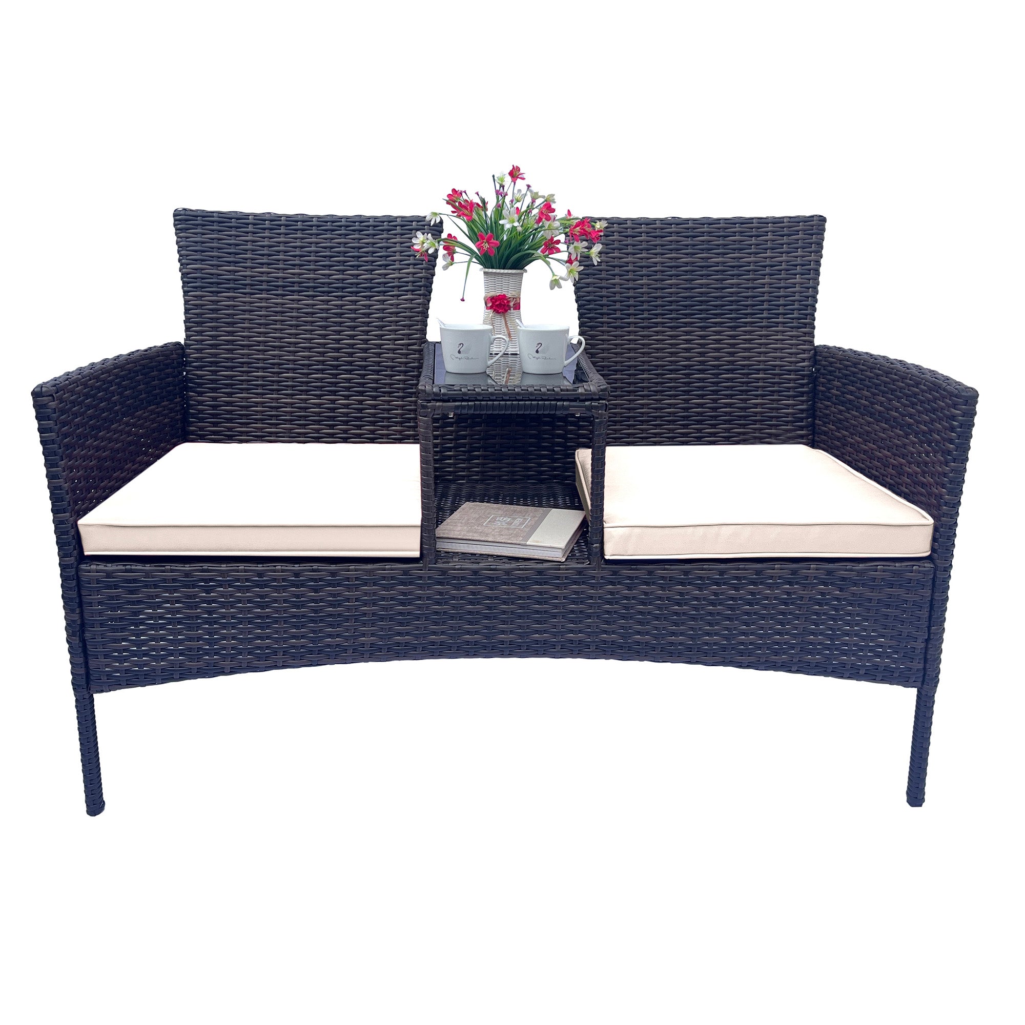 Wicker Patio Conversation Furniture Set Outdoor Furniture Set with Removable Cushions &amp; Table
