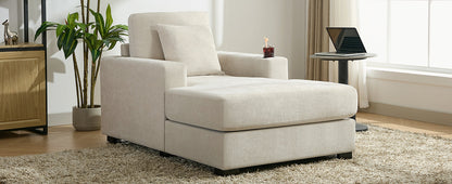 39.7" Oversized Chaise Lounger Modern Style Sofa Couch ,with Pillows, Charge Station &amp; Cup Holders, Chenille Fabric, Cream