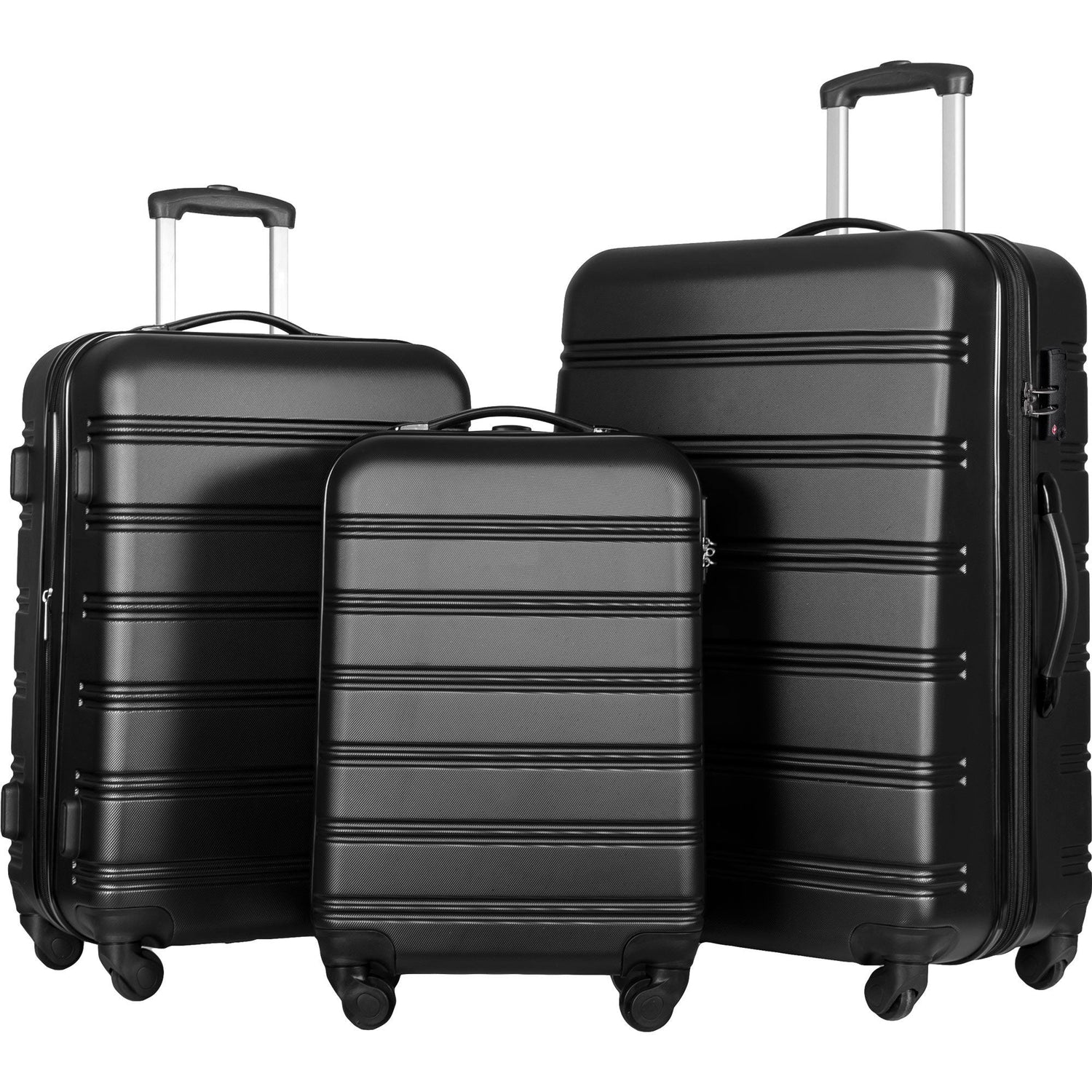 Black 3 Piece Luggage Set Hardside Spinner Suitcase with TSA Lock 20" 24&