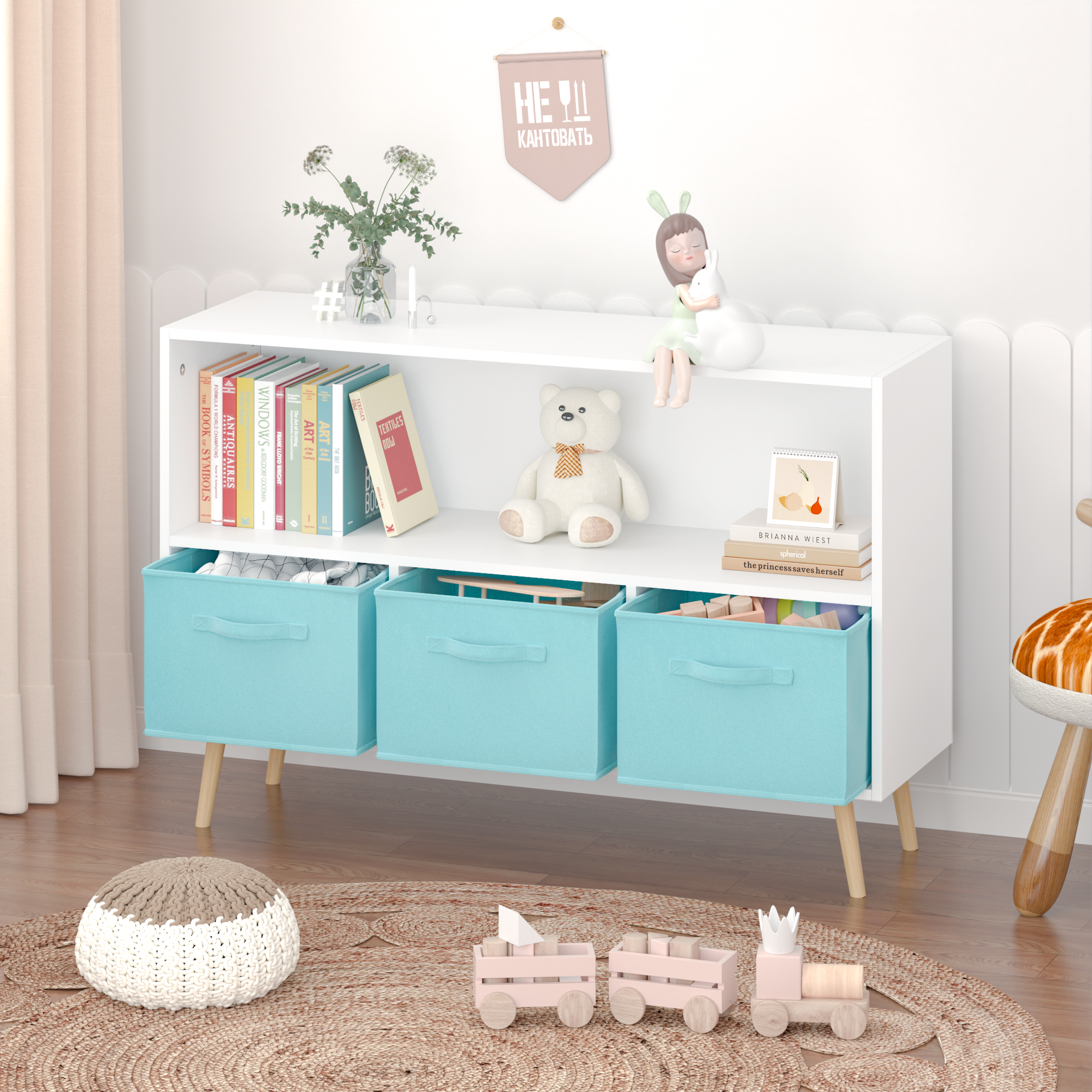 Kids bookcase with Collapsible Fabric Drawers Children&