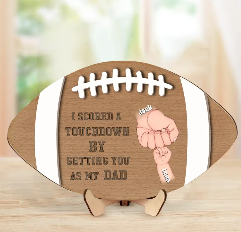 Personalized Football Dad 2 Layered Wooden Art - Up to 5 Kids - Father&