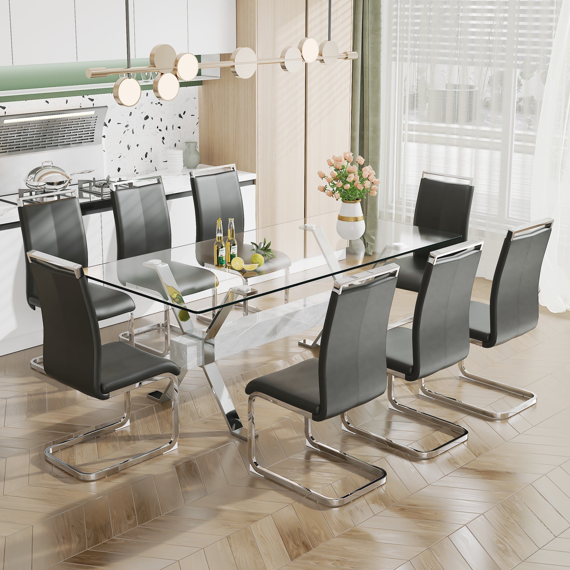 Dining table Modern tempered glass dining table 79 &