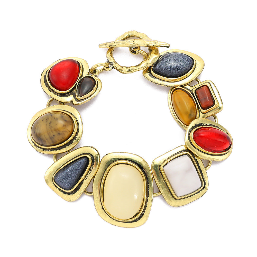 Colorful natural stone crystal glass exaggerated bracelet women&