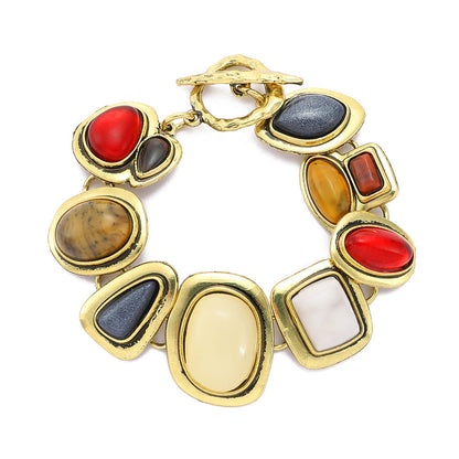 Colorful natural stone crystal glass exaggerated bracelet women&