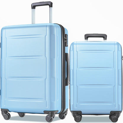 Expanable Spinner Wheel 2 Piece Luggage Set ABS Lightweight Suitcase with TSA Lock 20inch+28inch Light Blue + Plastic