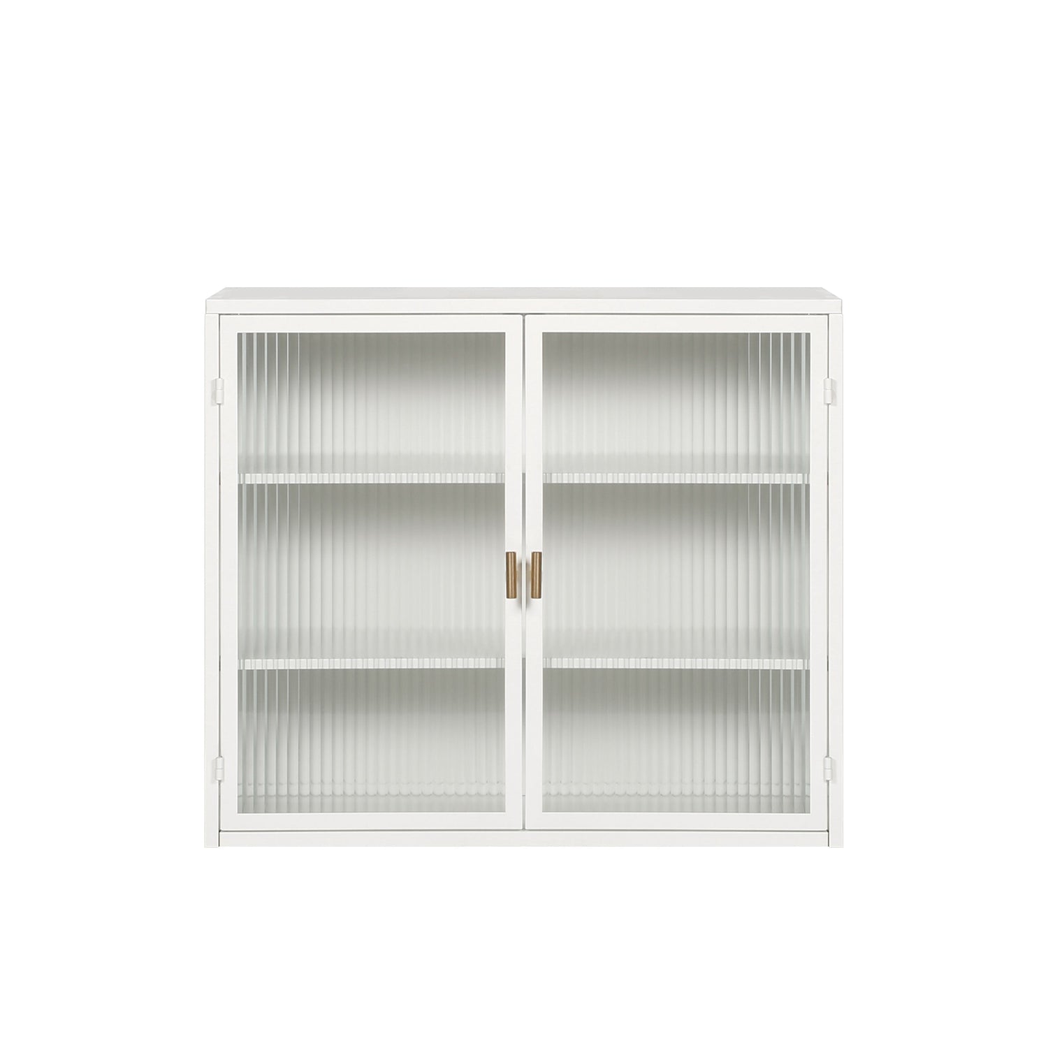 27.56"Glass Doors Modern Two-door Wall Cabinet with Featuring Three-tier White