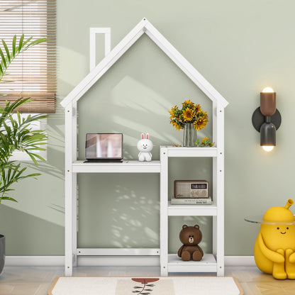 House-shaped Wooden writing Desk,Kids study Table,Bookshelf &amp; Toy Storage,White